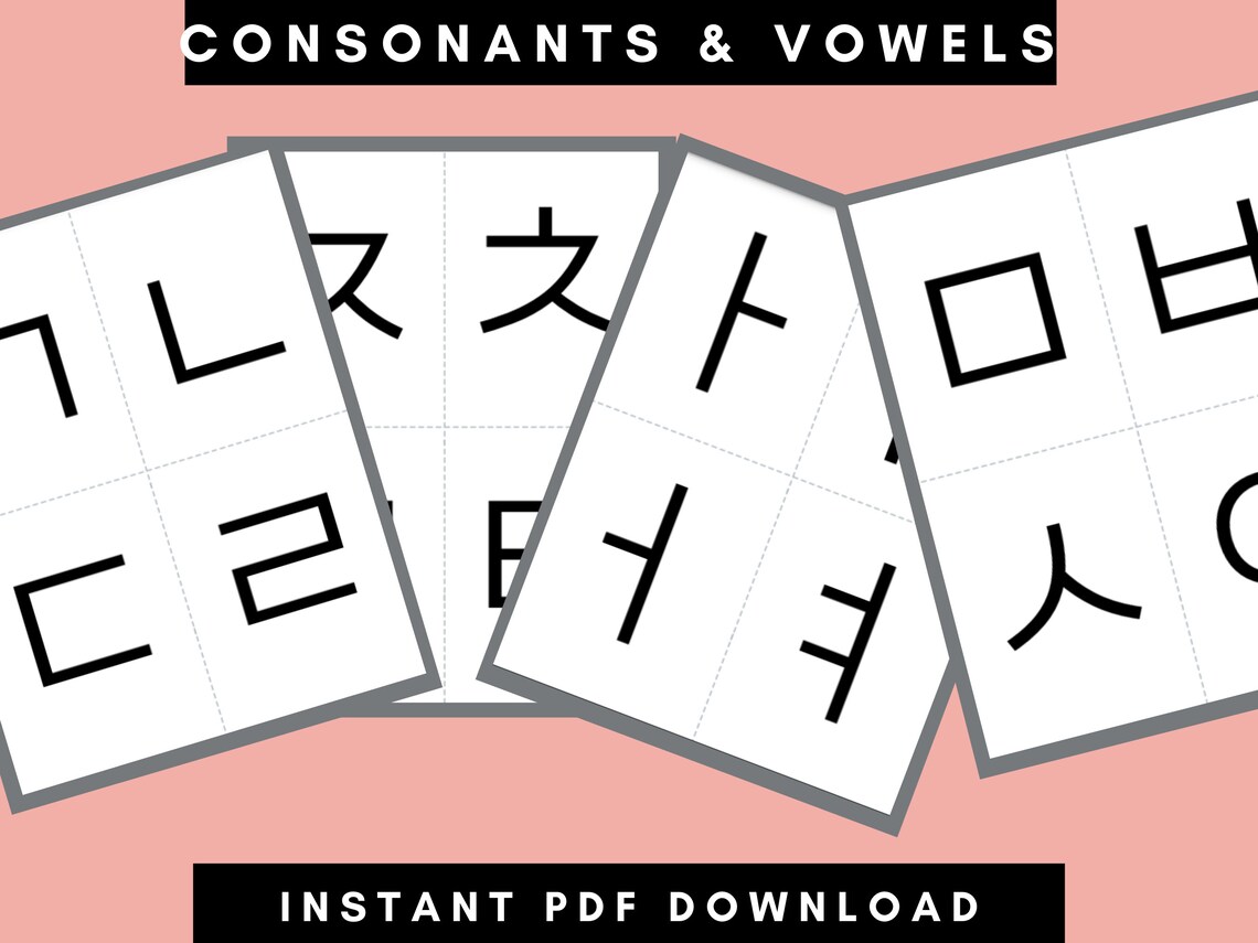 Korean Hangul Flashcards, Alphabet Consonants and Vowels Hangeul Large ...