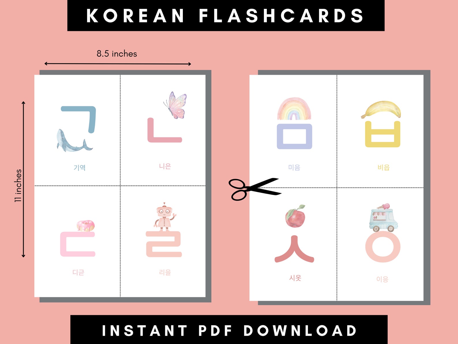Printable Korean Alphabet Flashcards, Hangul Flashcards, Digital