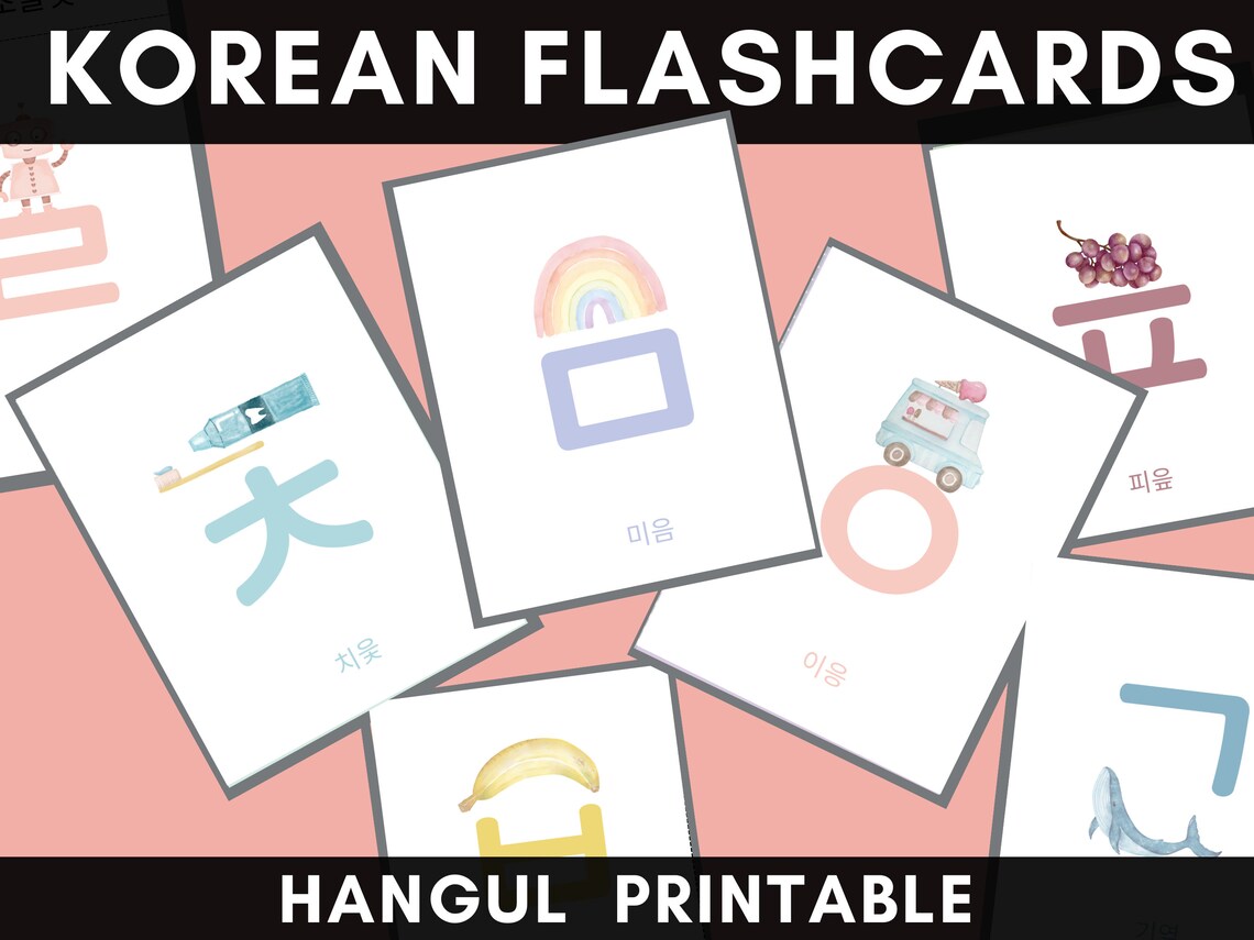 Printable Korean Alphabet Flashcards, Hangul Flashcards, Digital