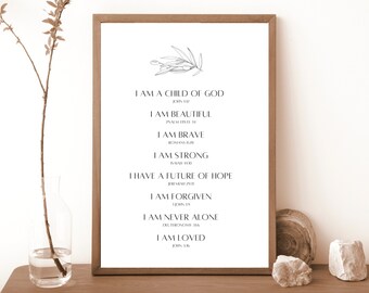 Daily Affirmations Scripture Verse I am Loved I am a Child of God Printable Wall Art Kids Affirm Motivational Modern Poster