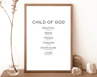 Child of God Daily Affirmations Scripture Verse I am Loved Printable Wall Art Kids Affirm Motivational Modern Poster