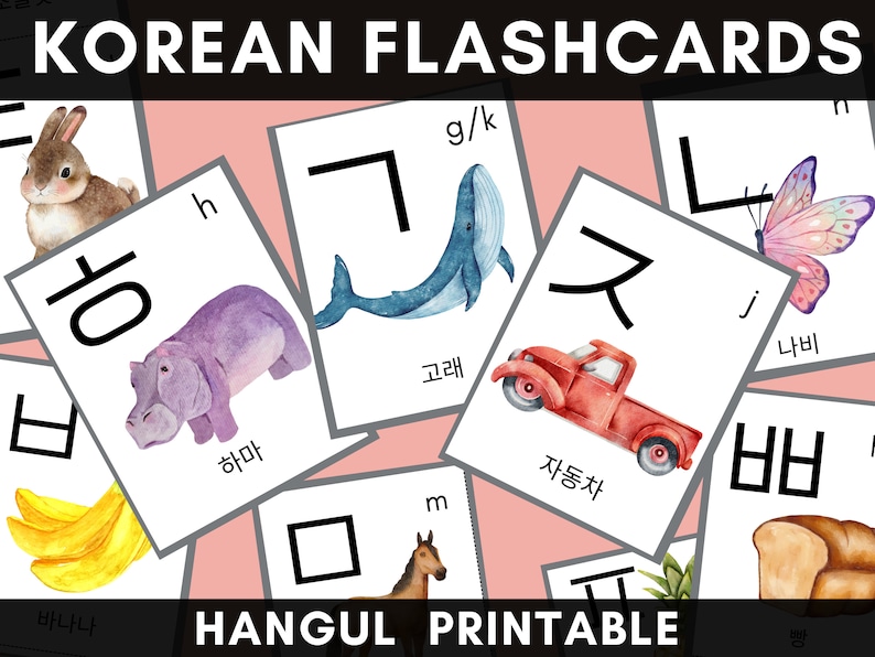 Printable Korean Flashcards Hangul Hangeul With English Sounds Alphabet