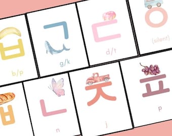 Printable Korean Alphabet Flashcards, Hangul Flashcards, Digital Download Minimal Modern Hangeul