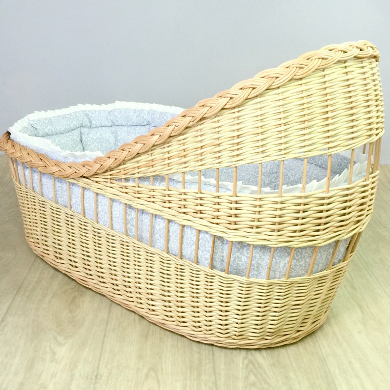 Moses Basket. With Mattress and Gray Bumper Etsy