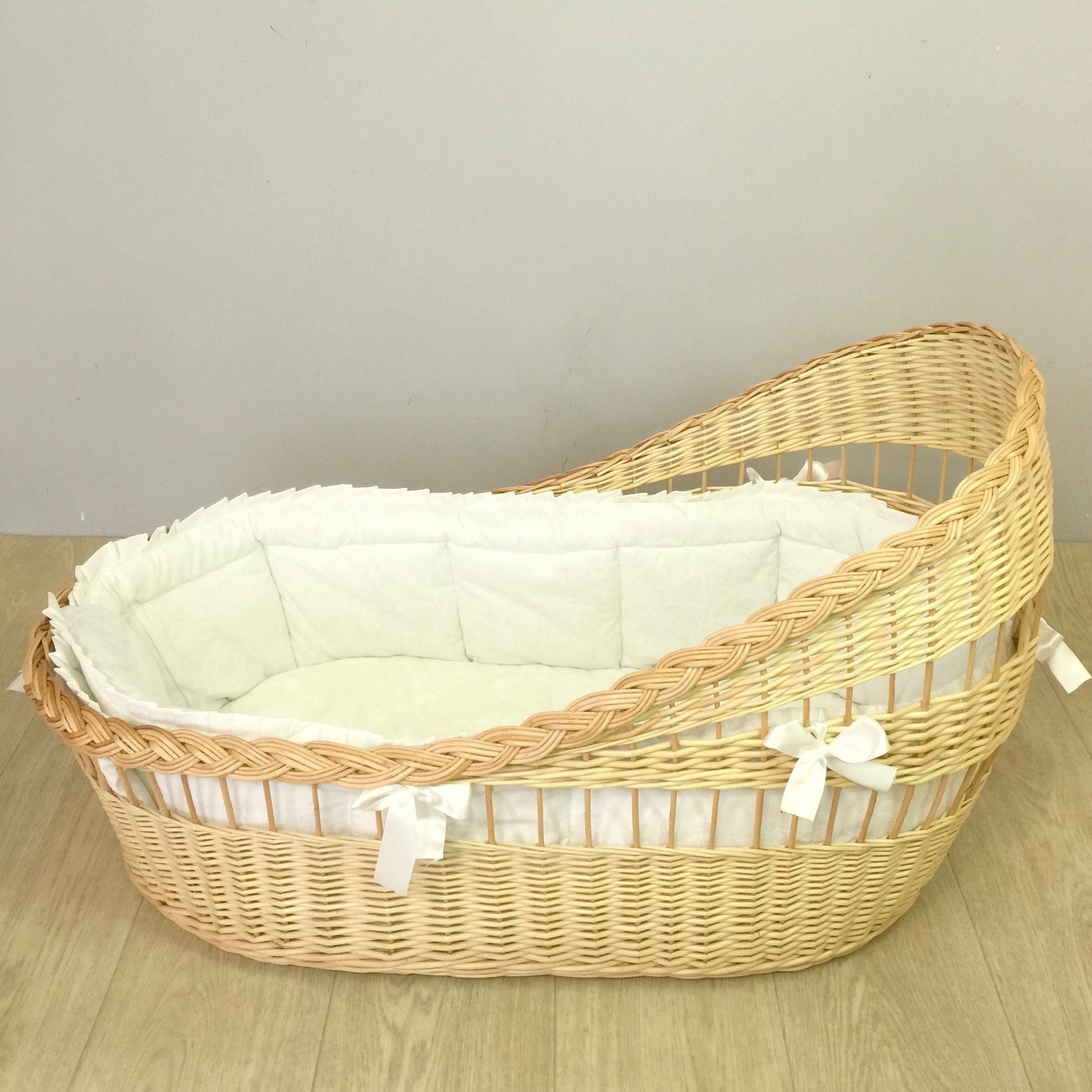 Moses basket. with mattress and white bumper Etsy