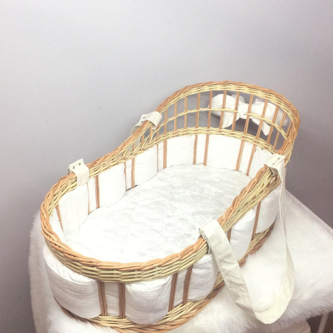 Moses basket baby nest wicker cradle with bedding Etsy