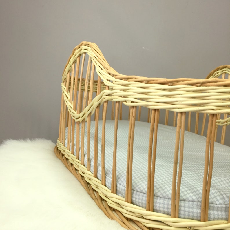 Baby Moses basket. Wicker cradle with mattress gray Etsy