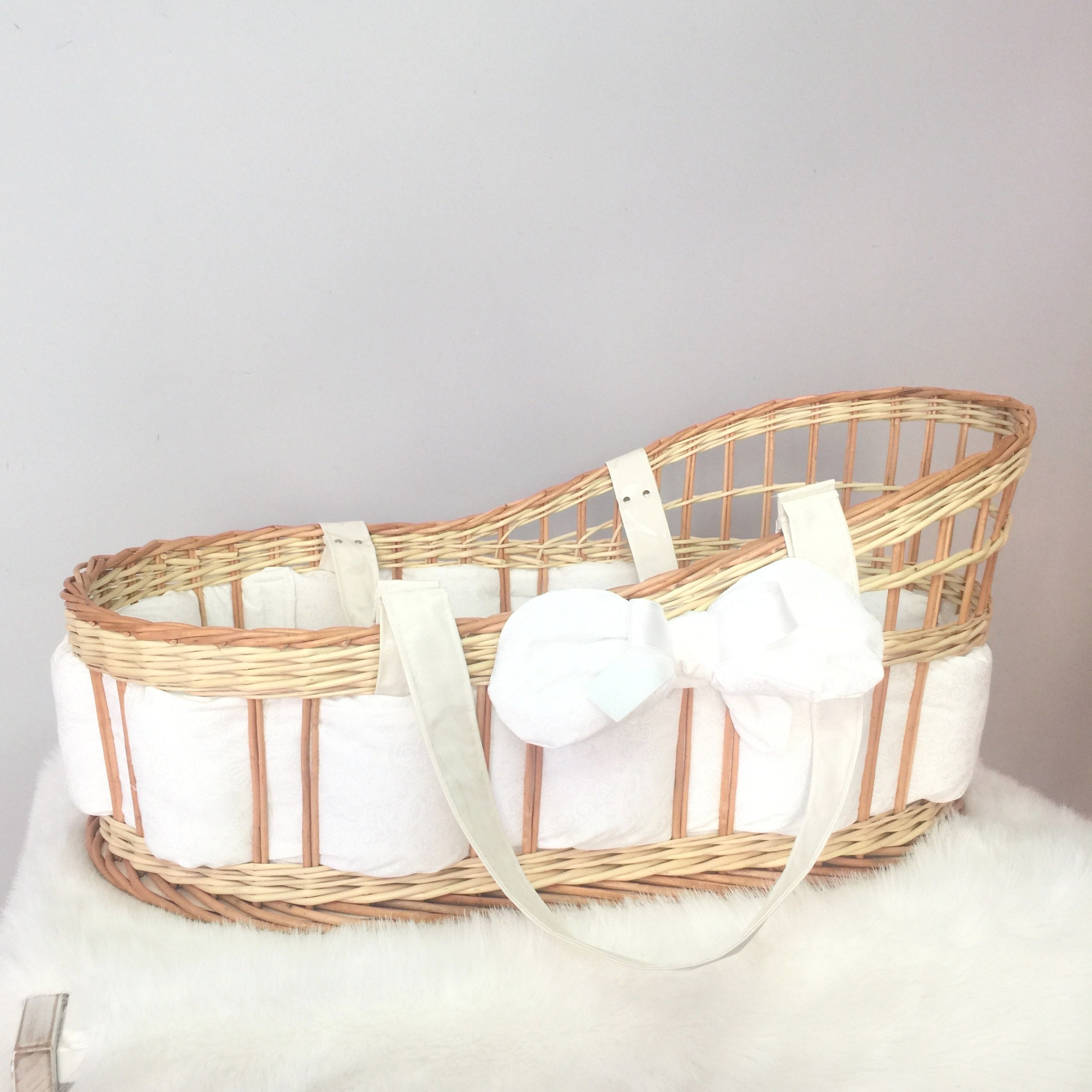 Moses basket baby nest wicker cradle with bedding Etsy