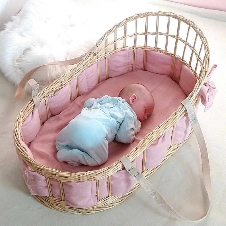 Moses basket with bedding soft bumper and mattress pink Etsy