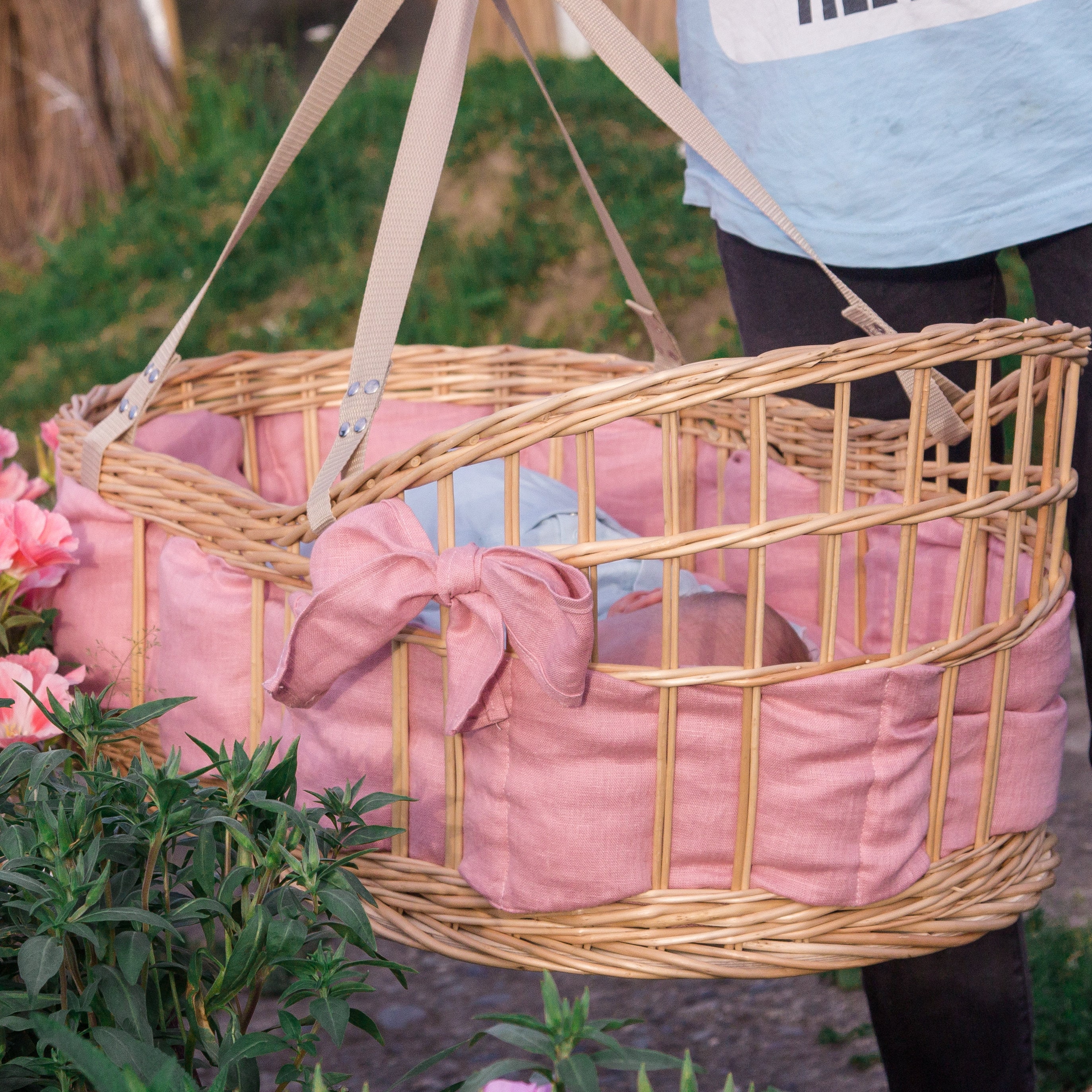 Moses basket with bedding soft bumper and mattress pink Etsy