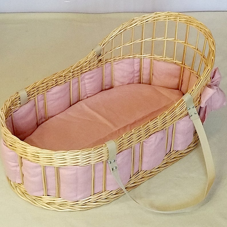 Moses basket with bedding soft bumper and mattress pink Etsy