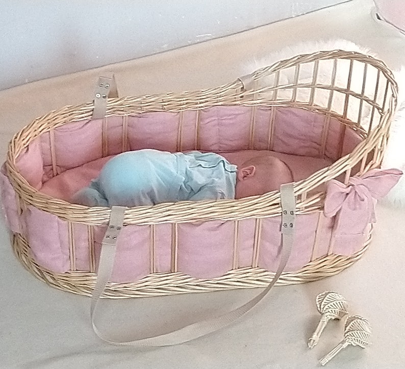Moses basket with bedding soft bumper and mattress pink Etsy