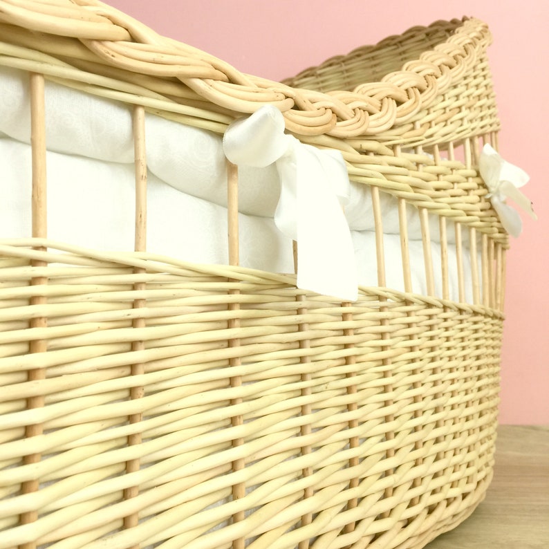 Moses basket. with mattress and white bumper Etsy