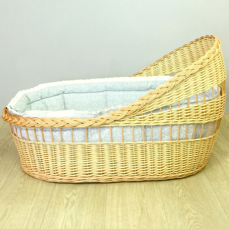 Moses Basket. With Mattress and Gray Bumper Etsy