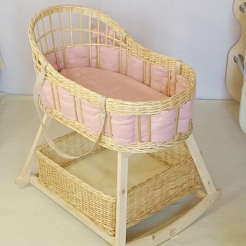 Moses basket with bedding soft bumper and mattress pink Etsy