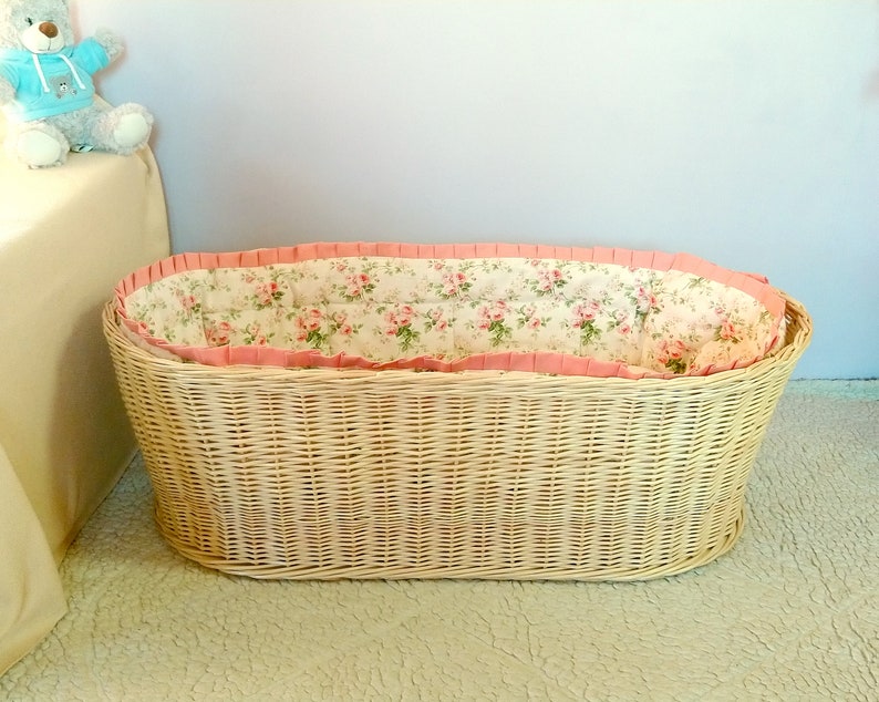 Moses Basket. With Mattress and Soft Bumper. Wicker Etsy