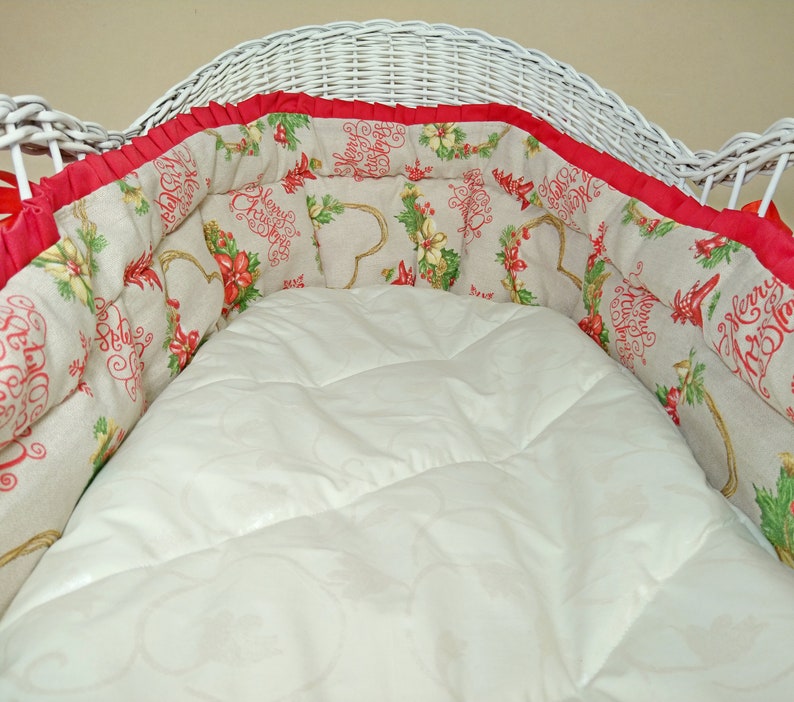 Soft Bumper and Mattress for Moses Basket. Christmas Print Etsy