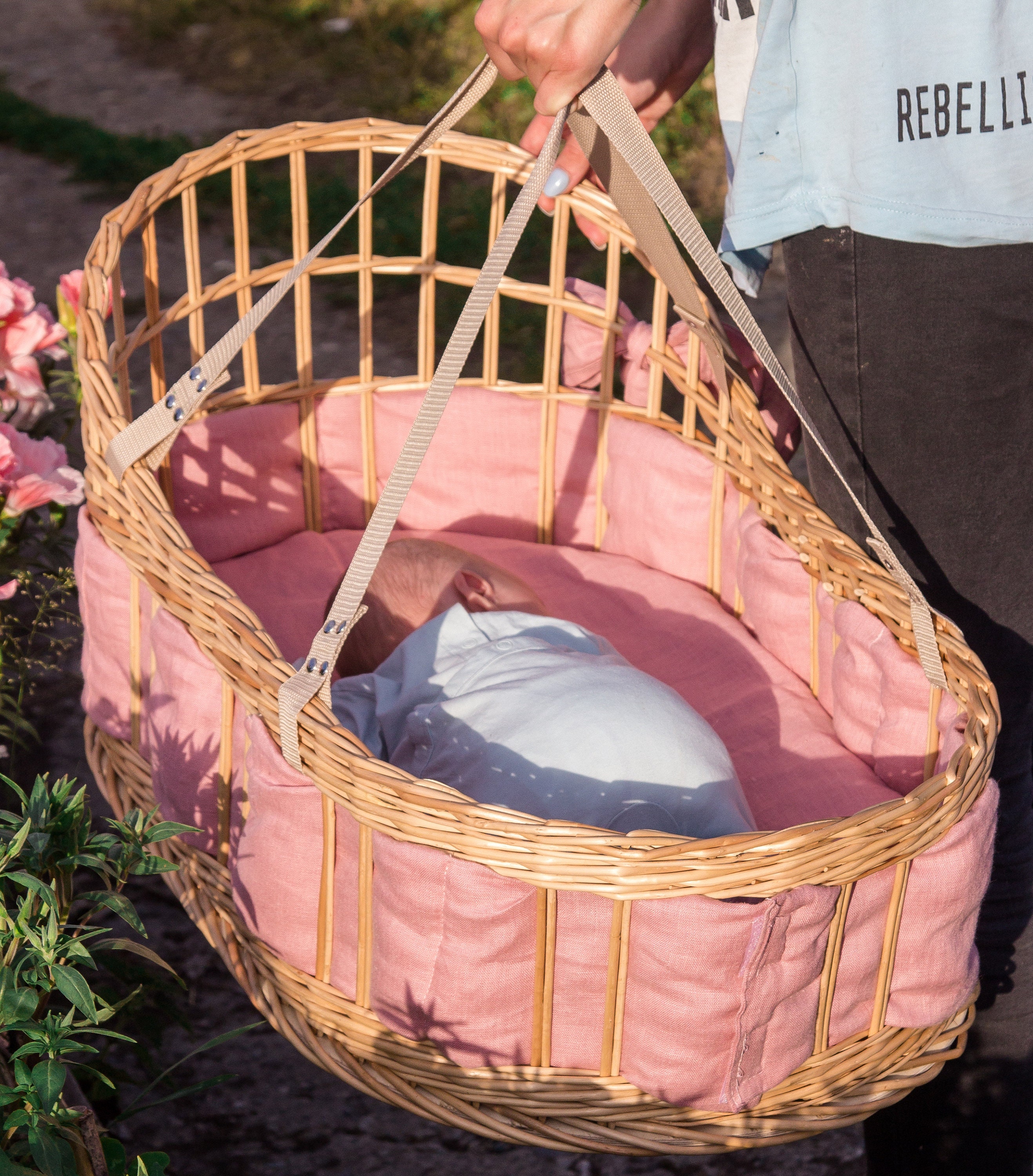 Moses basket with bedding soft bumper and mattress pink Etsy