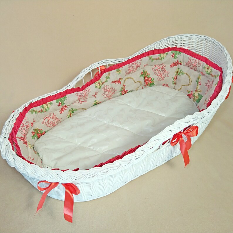Soft Bumper and Mattress for Moses Basket. Christmas Print Etsy