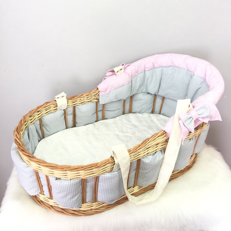 Moses basket baby nest. Wicker cradle with bedding Etsy