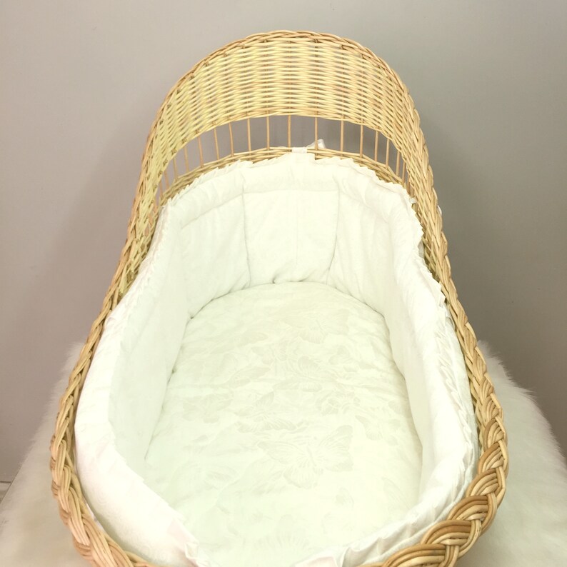Moses basket. with mattress and white bumper Etsy
