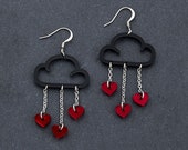 Love Rain Black Cloud Earrings, Statement Earrings, Love Heart Earrings, Weather Earrings, Choose Your Colour, Hook or Clip-on Earrings