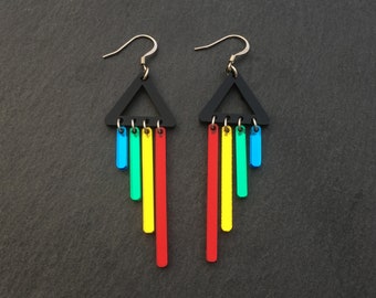 Rainbow chimettes Dangle Earrings, Clip-on or hook Pride Earrings, adults or kids earrings