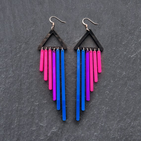 Bisexual Pride Earrings Bold and Colourful Long Dangles Hook