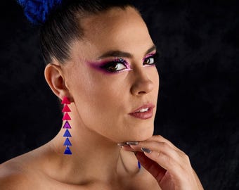 Pendientes colgantes de reina bicónica / Pendientes de botón y de clip con la bandera del orgullo bisexual