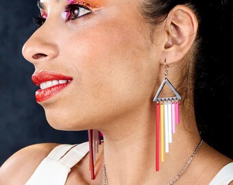 Lesbian Pride Flag Long Dangle Earrings