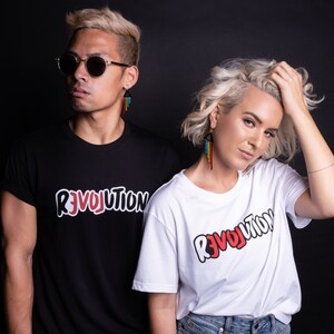 LOVE REVOLUTION Black and White Handprinted Organic Cotton t-shirt