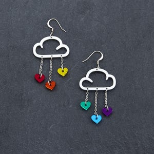 Love Rain Cloud Dangles with love hearts Rainbow or single colour