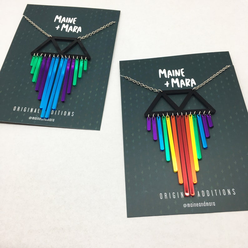 Pride Necklace Statement Rainbow Necklace Colourful Dangle Necklace Mardi Gras Necklace Laser Cut Acrylic and Stainless Steel