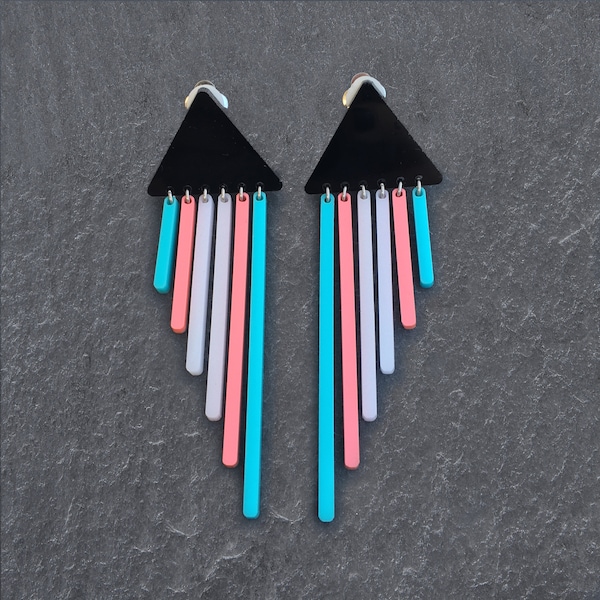 Trans Pride Earrings, Pastel coloured Long Dangles, Hook or Clip-on Earrings Available.