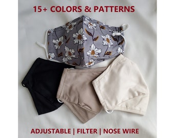 2 & 3 Packs | Nose Wire Filter Adjustable Face Mask Perfect Fit Comfy Breathable 3-PLY 100% Cotton Mask Washable Reusable Unisex Mask Adult