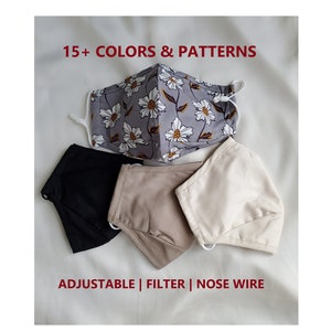 2 & 3 Packs | Nose Wire Filter Adjustable Face Mask Perfect Fit Comfy Breathable 3-PLY 100% Cotton Mask Washable Reusable Unisex Mask Adult