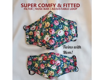 COMFY KIDS Mask, Toddler Mask, 100% Cotton, Filter Pocket, Nose Wire, Adjustable Mask, Washable, Reusable, Soft, Breathable Boys Girls Mask
