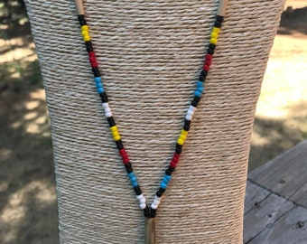 Colors of the Yaqui flag beaded lanyard