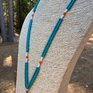 Coral, White and Turquoise colors double strand lanyard