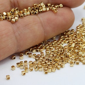 2x2mm 24 k Shiny Gold Plated Spacer Cube Beads , Brass Spacer Beads - GLD507