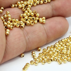3mm 24 k Shiny Gold Plated Solid Brass Spacer Beads , Ball Beads - GLD681