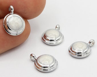 12x16mm Rhodium Plated Round Charms , Enamel  Pendant Charms  , Eye Pendant - RDM193