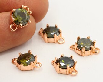 10 x 14 mm Ciondoli per braccialetti rotondi con micro pavé di zirconi cubici placcati in oro rosa, ciondoli rotondi con pavé di zirconi cubici, ciondoli rotondi con zirconi cubici, accessori per braccialetti - CZ370