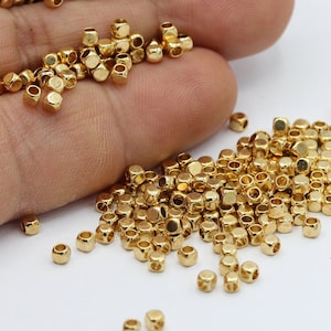 2,5mm 24 k Shiny Gold Plated Spacer Cube Beads , Brass Spacer Beads - GLD506