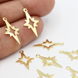 12x21mm 24 k Shiny Gold Plated North Star Charms , Shiny Gold Plated North Star Pendants , Necklace Findings - GLD690