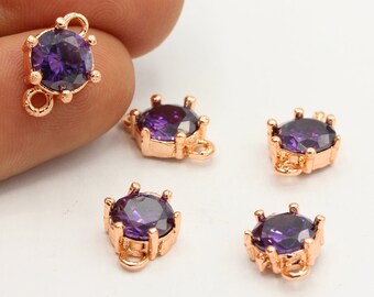 10 x 14 mm Ciondoli per braccialetti rotondi con micro pavé di zirconi cubici placcati in oro rosa, ciondoli rotondi con pavé di zirconi cubici, ciondoli rotondi con zirconi cubici, accessori per braccialetti - CZ375