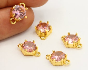10 x 14 mm 24k placcati oro lucido con zirconi cubici micro pavé rotondi per braccialetti, ciondoli rotondi con zirconi cubici, ciondoli rotondi con zirconi cubici, accessori per braccialetti - CZ365