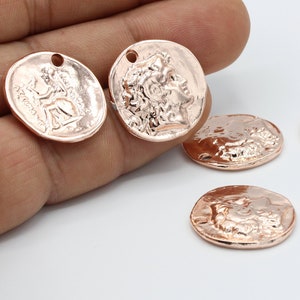 21mm Rose Gold Plated Greek Coins , Medallion Pendant - RSG222
