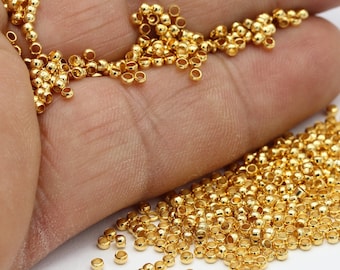 Perles à écraser 2 mm en plaqué or brillant 24 carats - GLD37