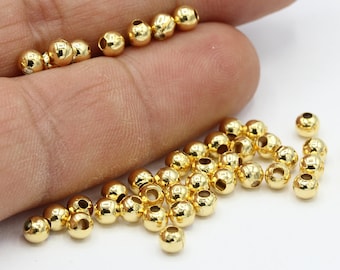 4mm 24 k Shiny Gold Plated Spacer Beads , Ball Beads  - GLD40